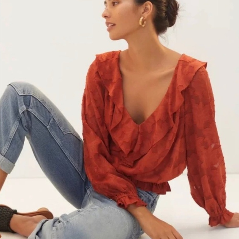 Anthropologie textured floral blouse